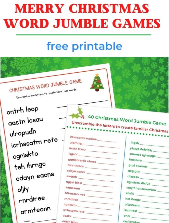 printable christmas games christmas word scramble games for kids with blue background