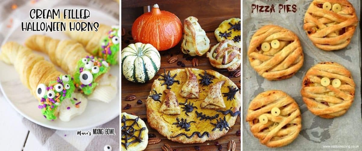 puff pastry halloween recipes puff pastry pizza pumpkin tart and cream filled halloween horns