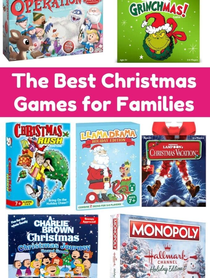 collage of the best christmas games for families board games and title