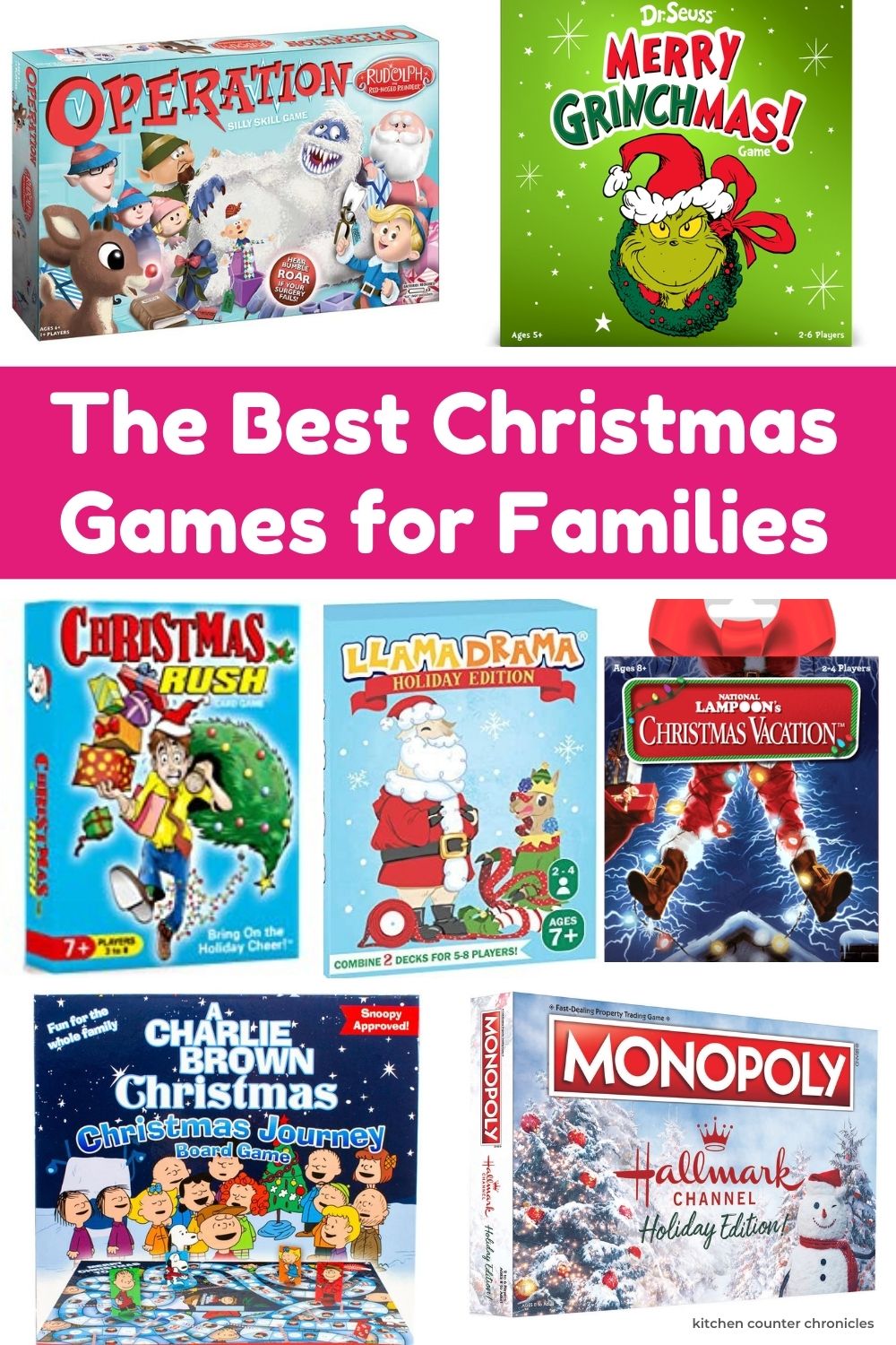 collage of the best family christmas games board games and title
