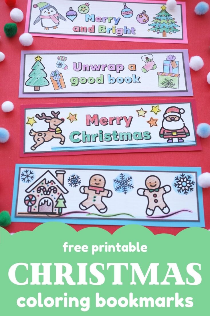 free printable christmas coloring bookmarks for kids with title