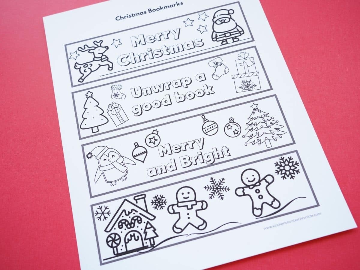 printable christmas bookmarks to colour printed on white paper