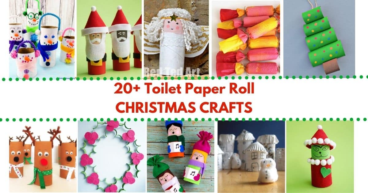 collage of toilet paper roll christmas crafts with title
