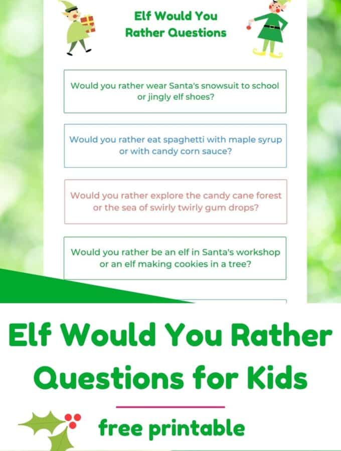 elf would you rather questions for kids printed out with title