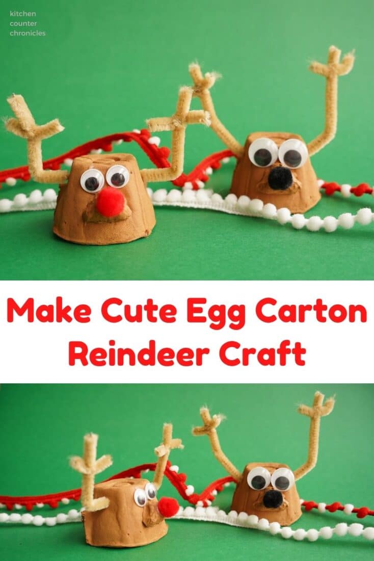 make an egg carton reindeer craft project with title