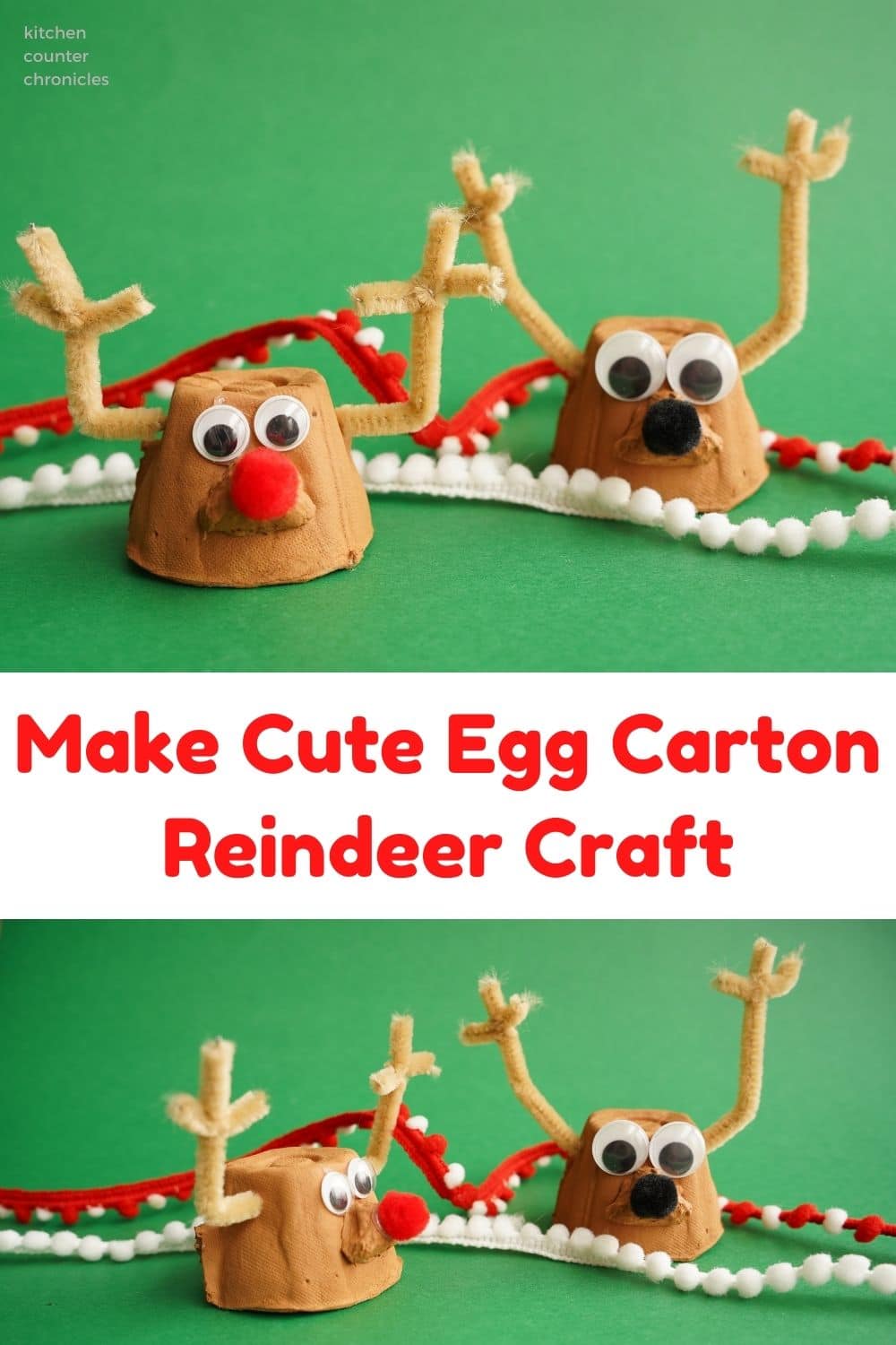 make an egg carton reindeer craft project with title