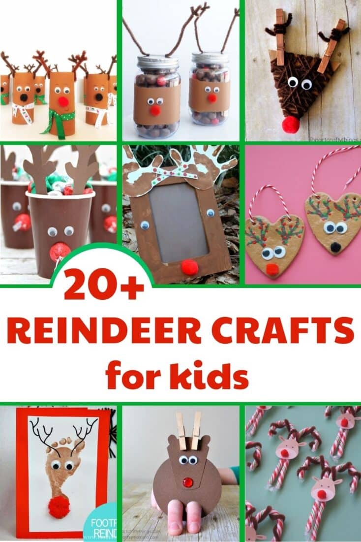 collage of reindeer crafts with title - 20+ reindeer crafts for kids