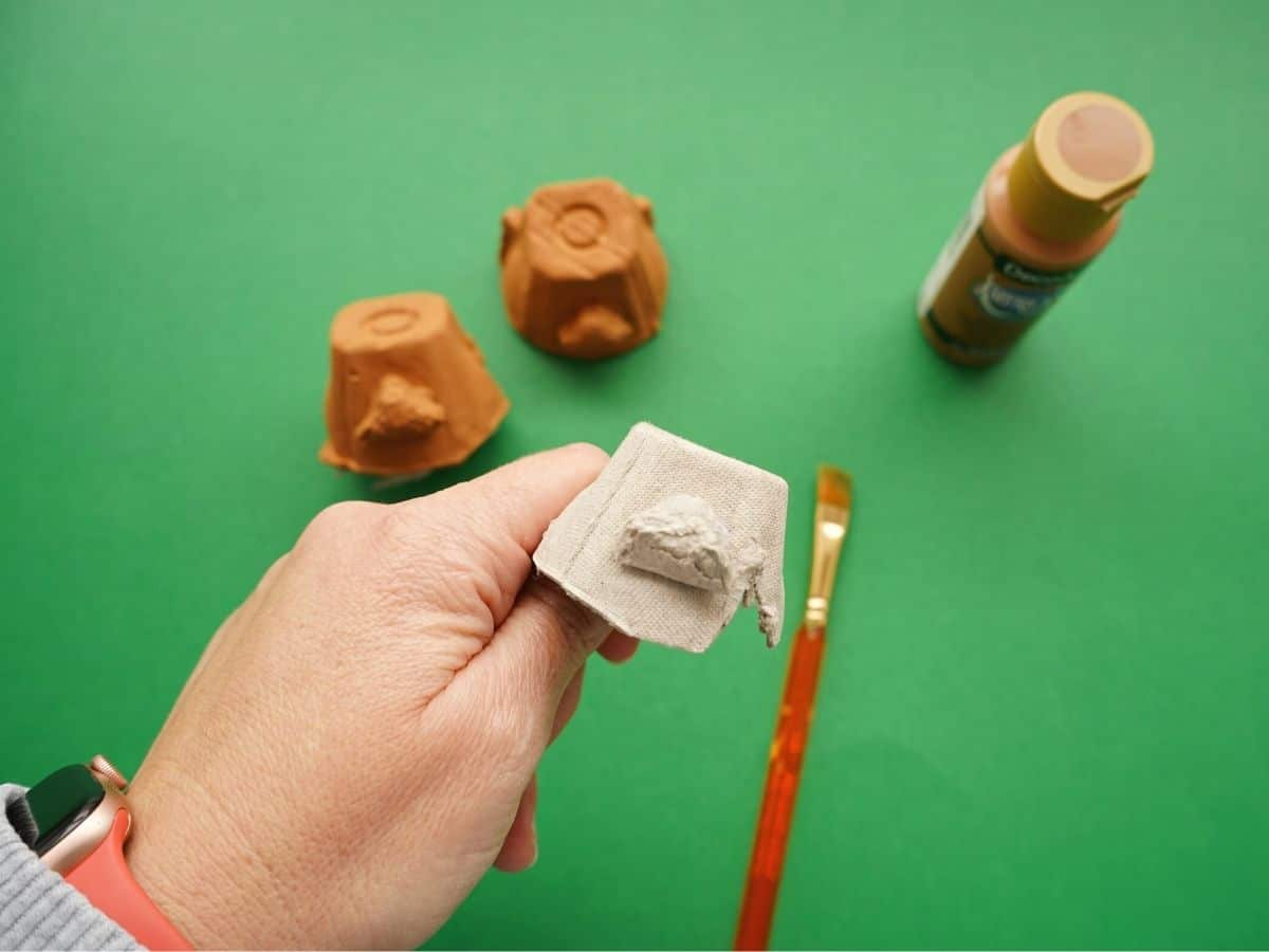 egg carton reindeer nose glued on