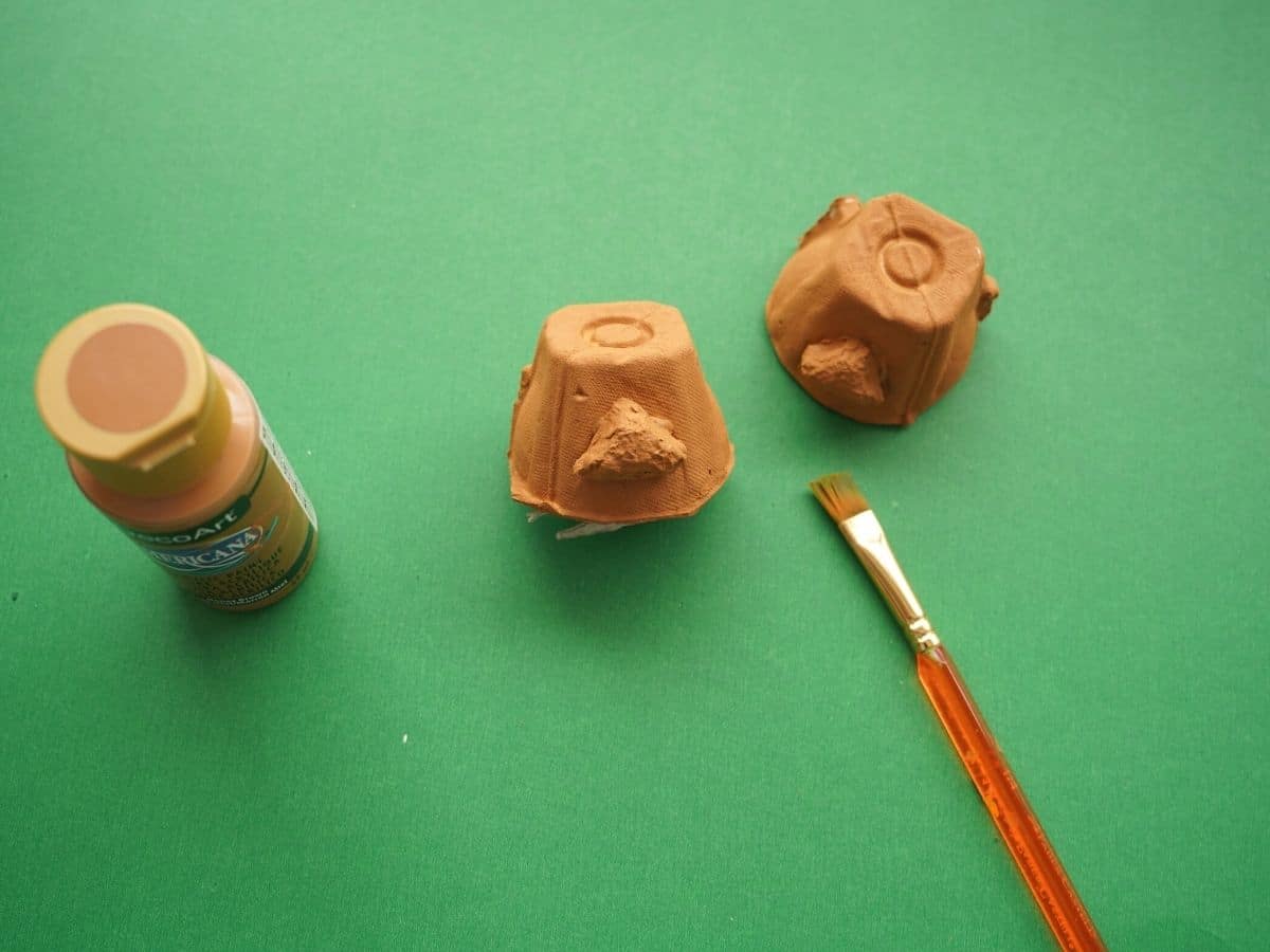 reindeer egg carton painted brown with brush