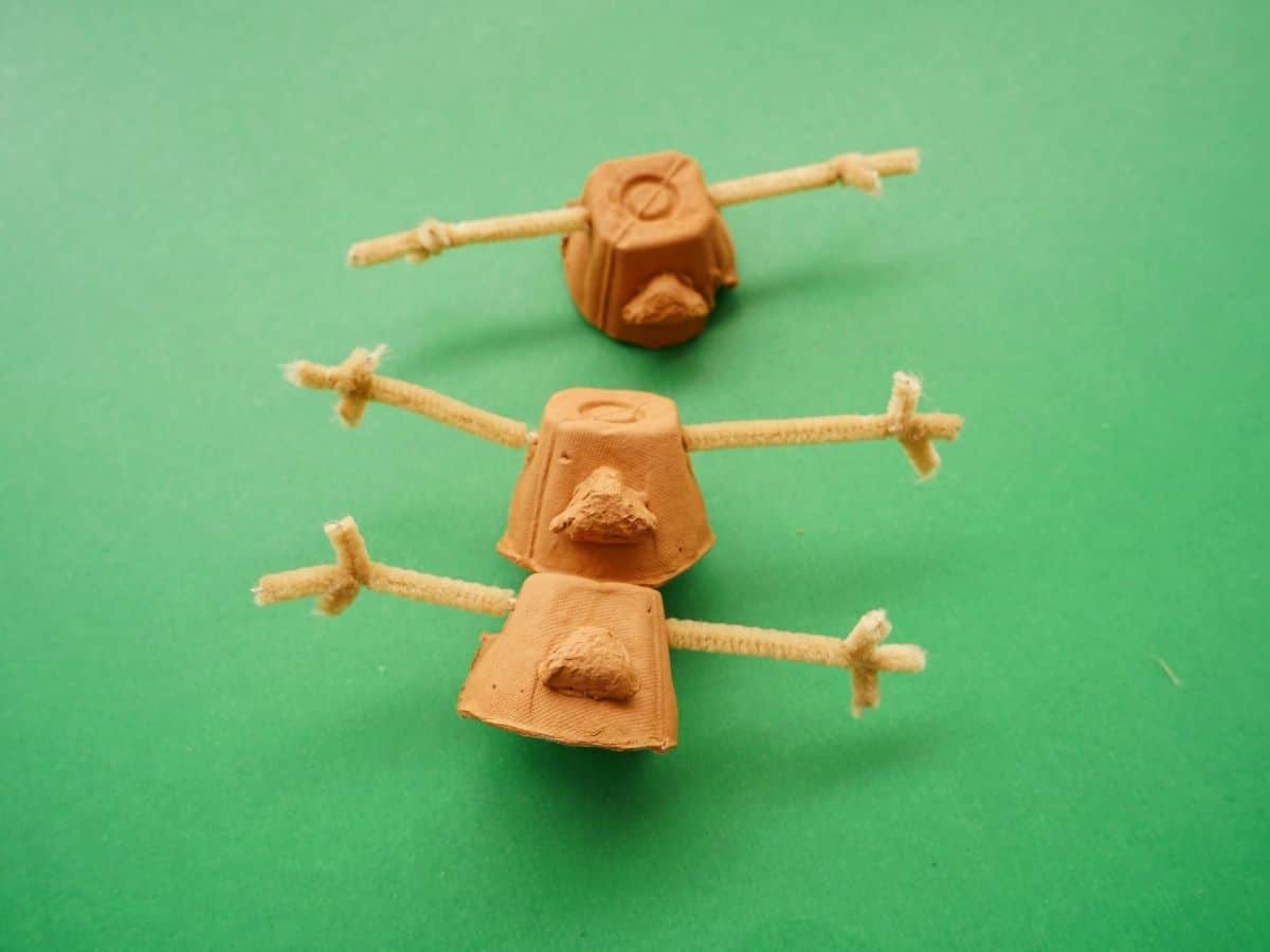 egg carton reindeer with pipe cleaner antlers