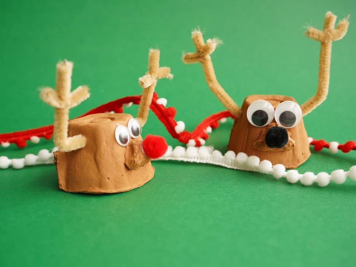 side view of egg carton reindeer
