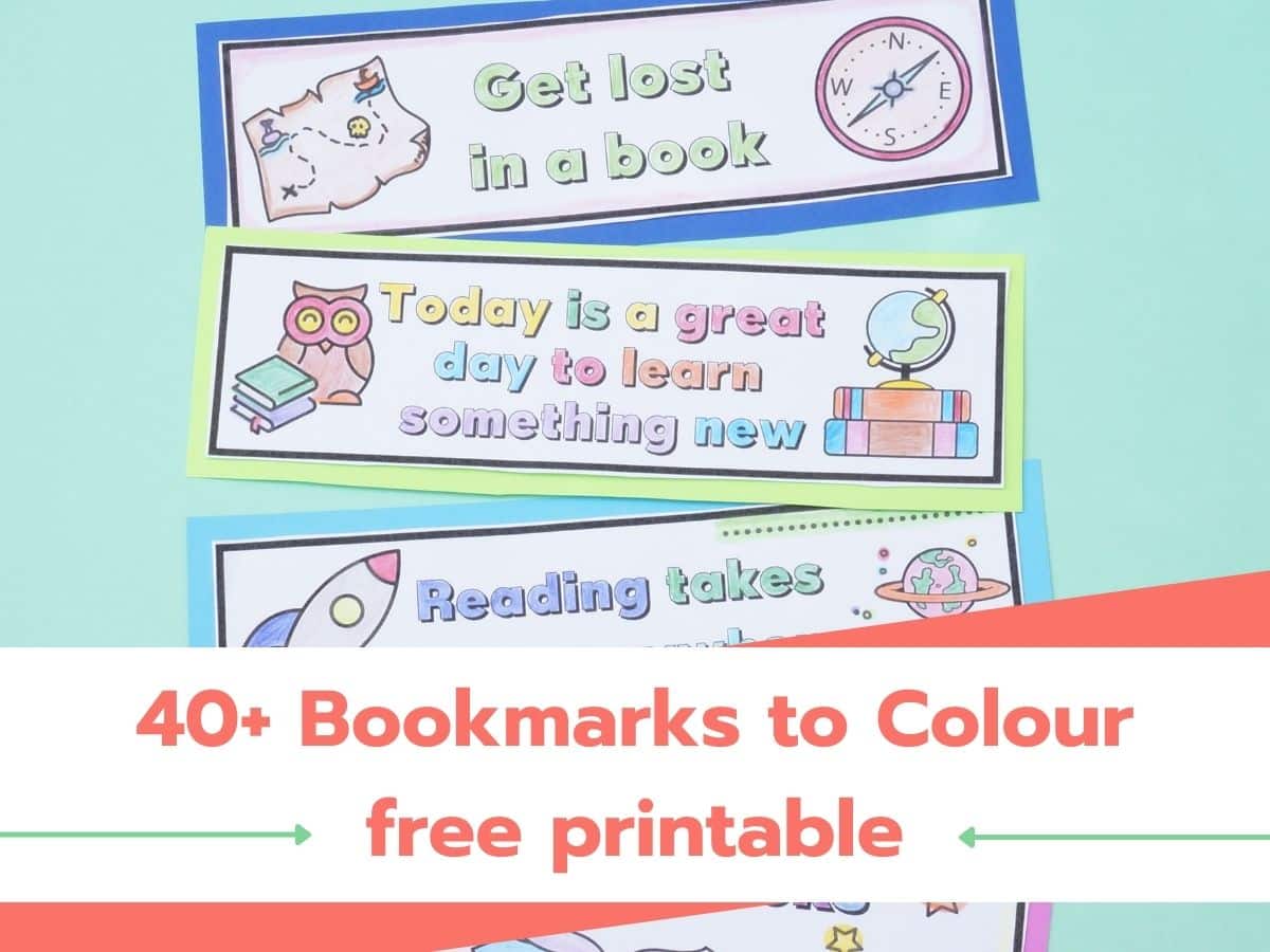 40 bookmarks to colour free printables 4 printed out on paper with title