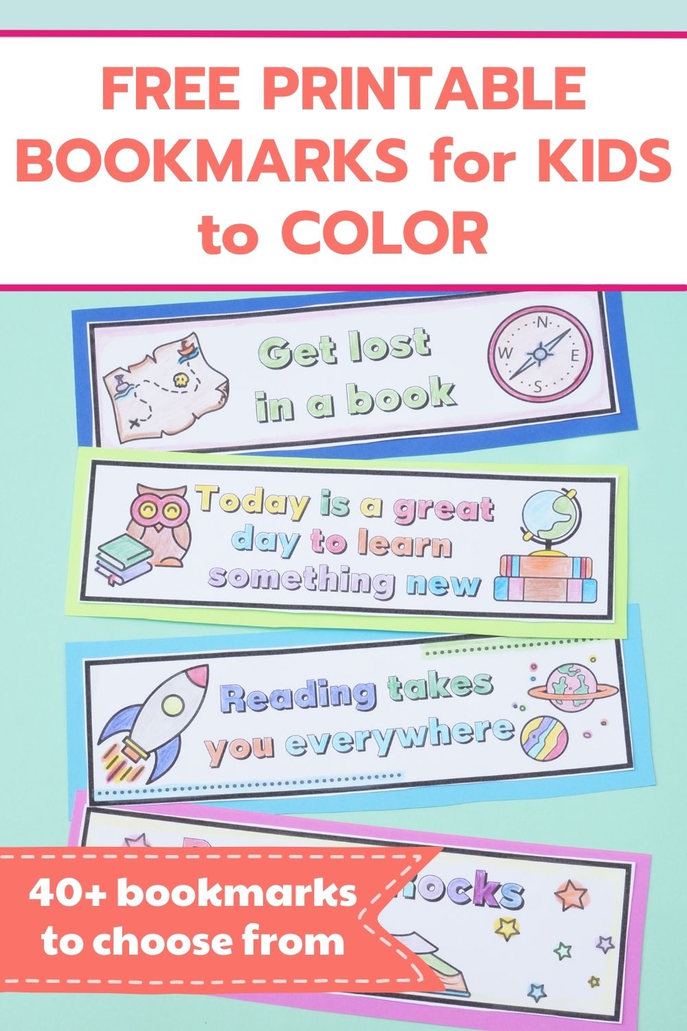free printable bookmarks to color for kids title and 4 bookmarks printed out
