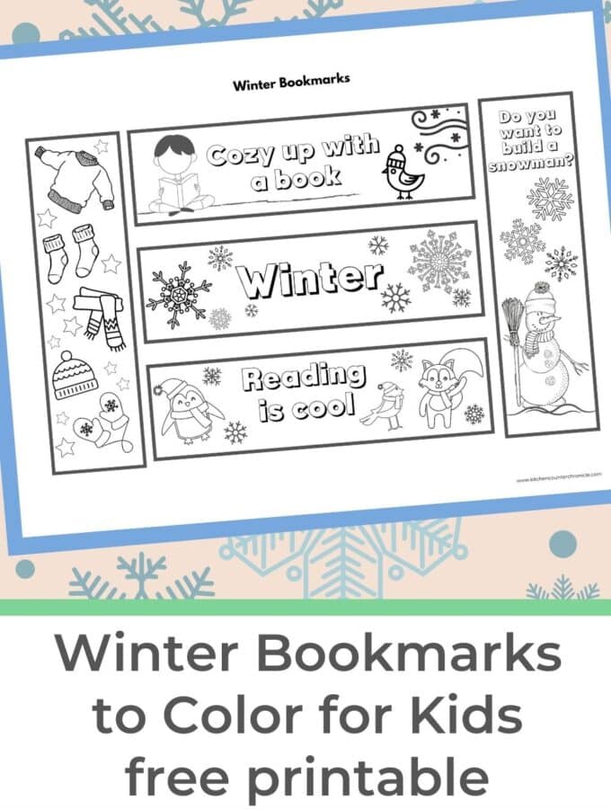 winter bookmarks to color for kids free printable with titel
