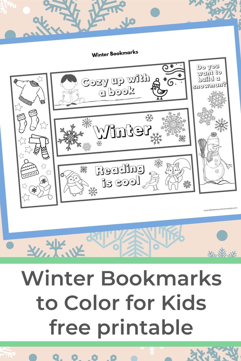 Christmas Coloring Bookmarks Printable, 15 Winter Bookmarks to print.