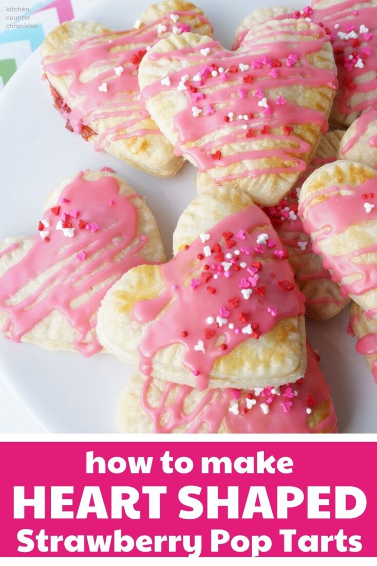 close up of homemade strawberry jam filled heart-shaped pop tarts