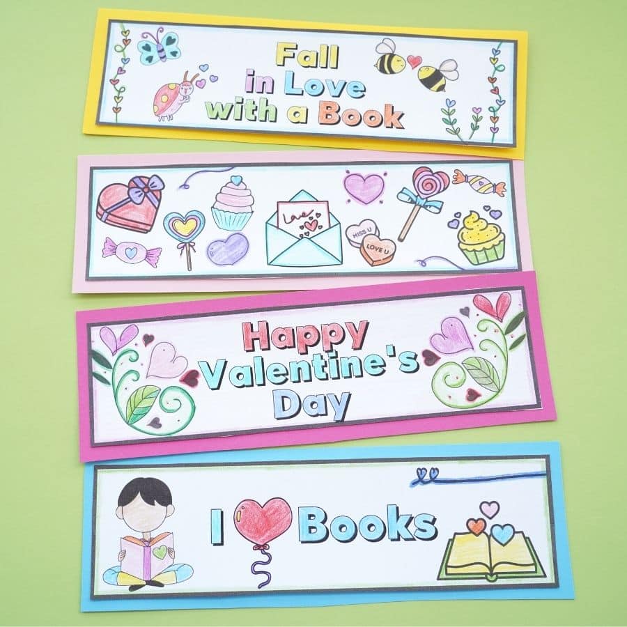 final printable valentine bookmarks to colour in a row