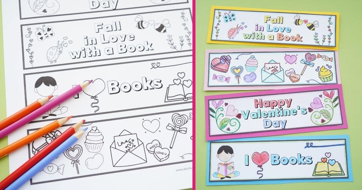 Cute Printable Valentine’s Day Bookmarks to Colour
