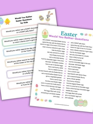 2 sheets of would you rather Easter questions for kids