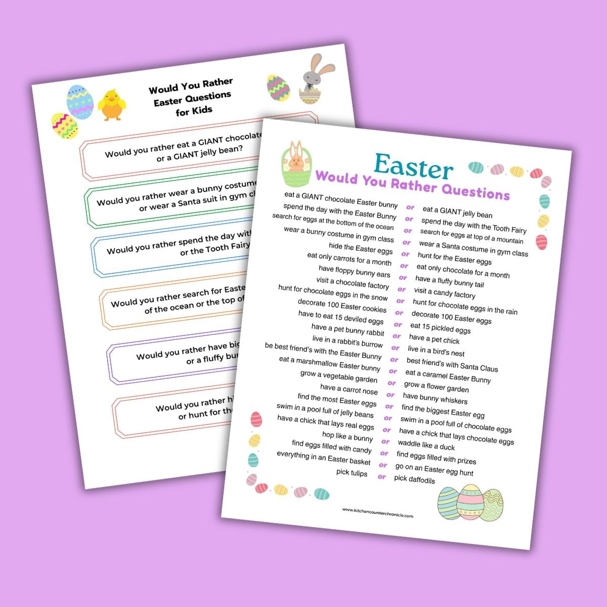 2 sheets of would you rather Easter questions for kids