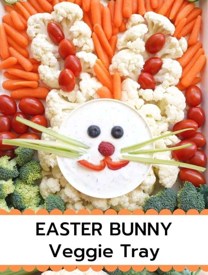 cute easter bunny veggie tray with title