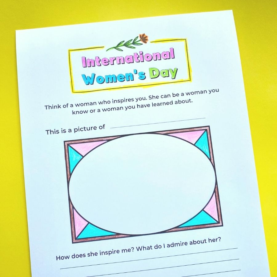 international women's day activity sheet coloured in 