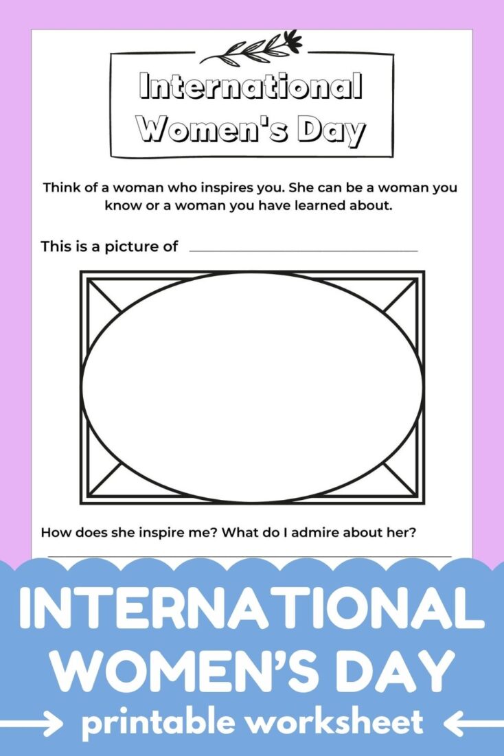 international women's day worksheet for kids printable on purple background
