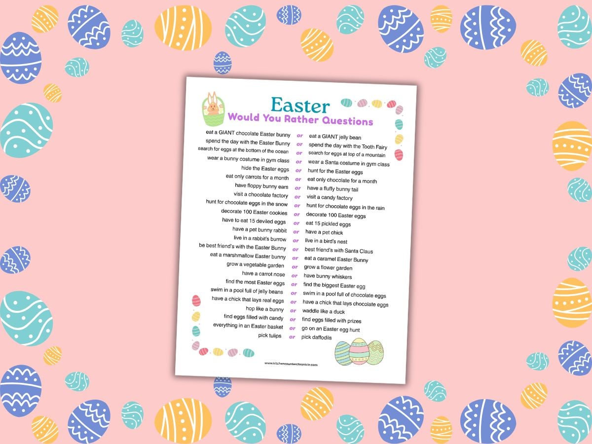 print out of silly Easter would you rather question sheet on paper