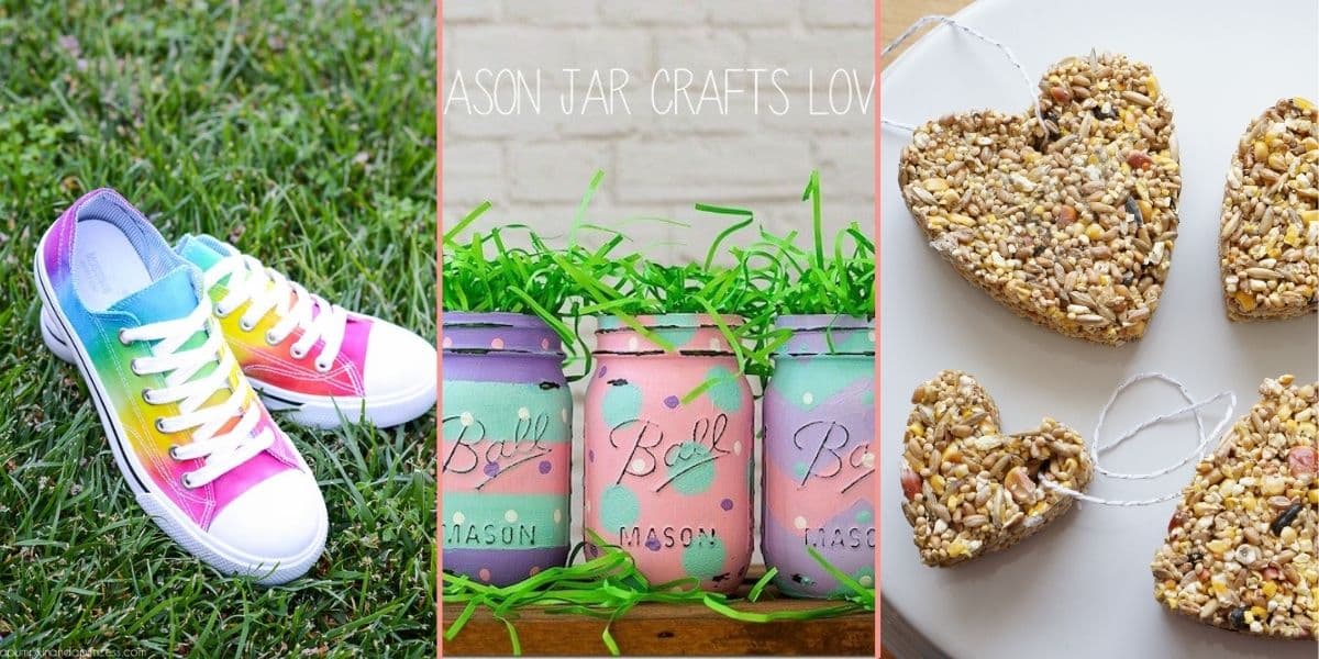 spring crafts for kids rainbow sneakers spring mason jars and birdseed ornaments