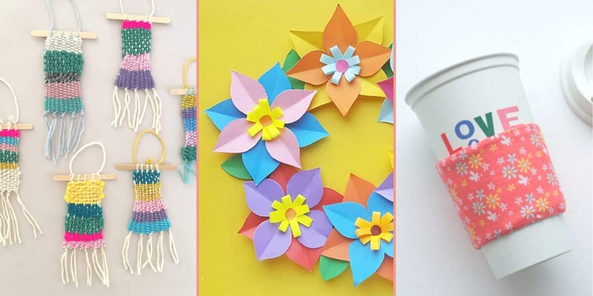 the best spring crafts for tweens weaving paper flowers wreath and coffee cup sleeve template