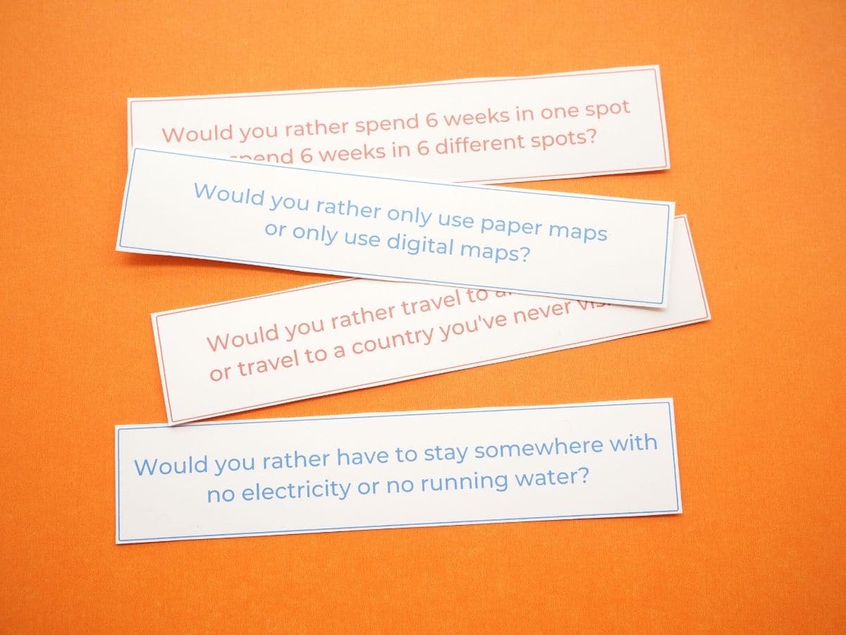 would you rather travel edition printed and cut out questions