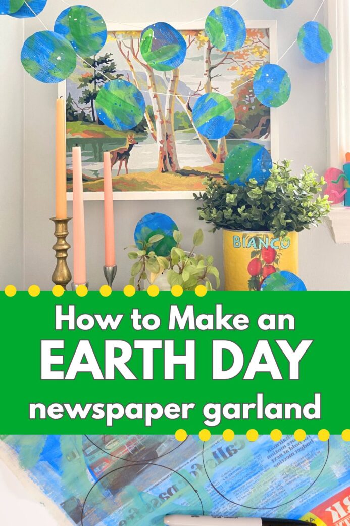 How to Make Earth Day Garland from newspaper image of garland hanging
