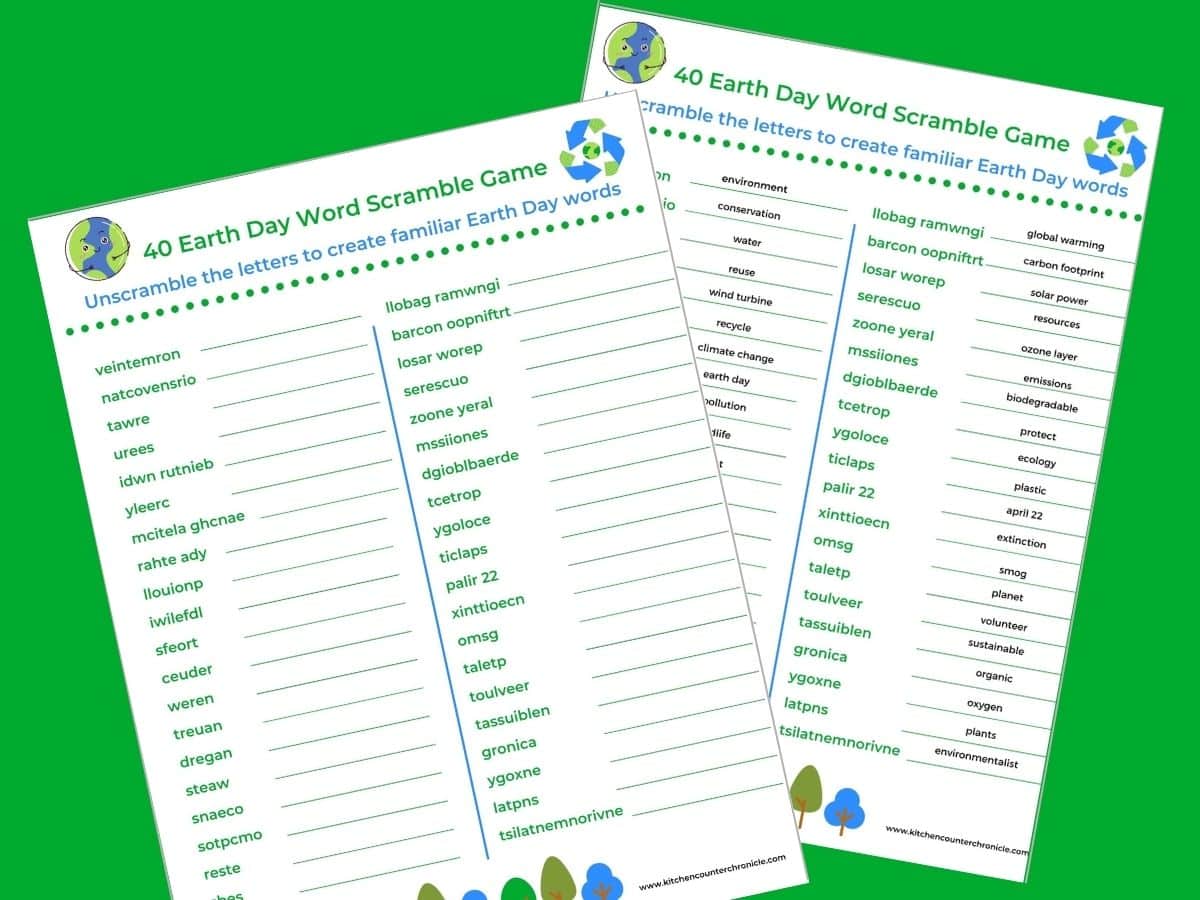 earth day word scramble for kids