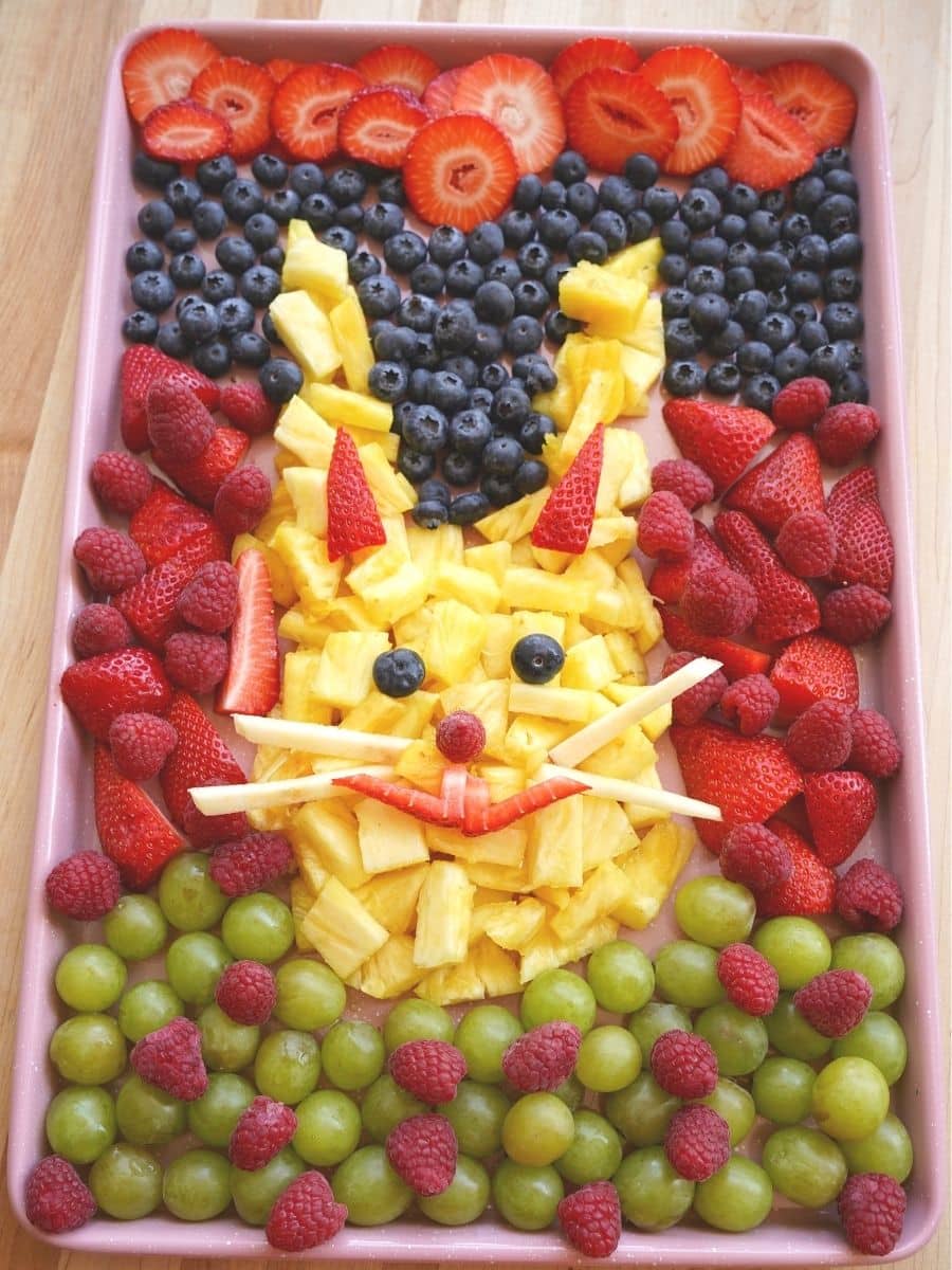easter bunny fruit platter with pineapple face