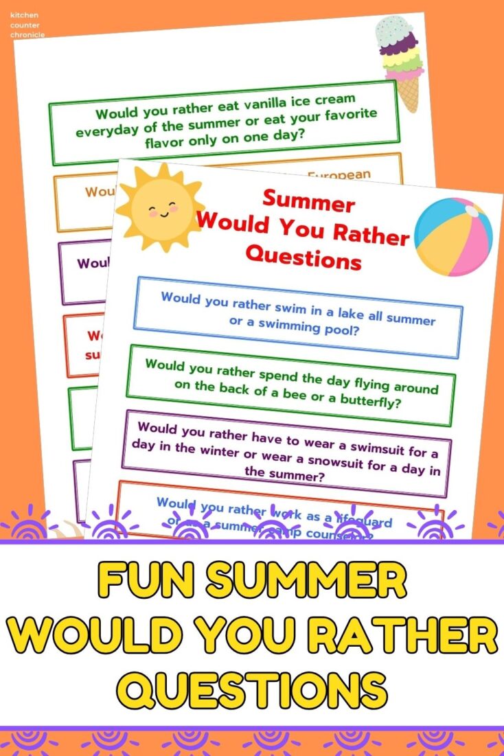 2 pages of printable summer would you rather questions for kids pin image