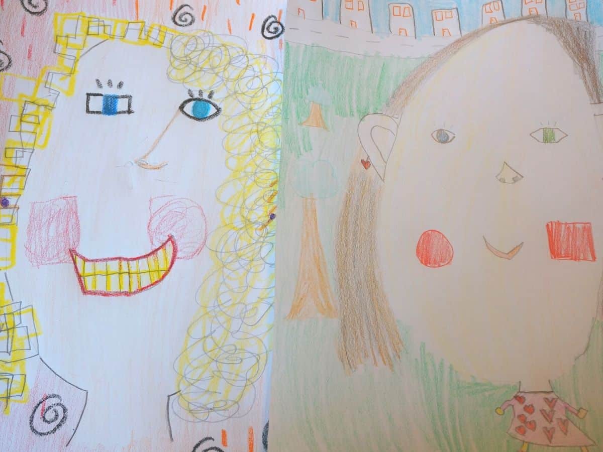 two picasso portraits of kids by kids