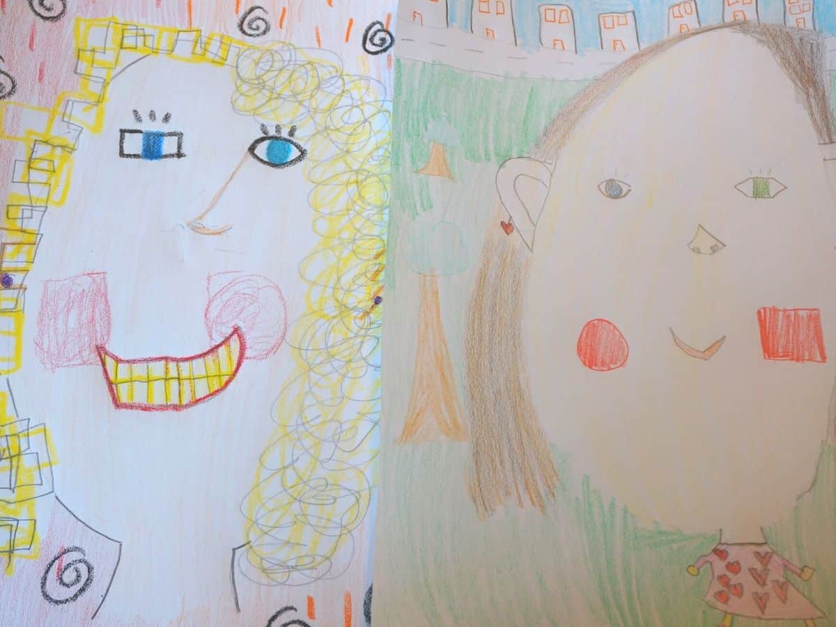 two picasso portraits of kids by kids