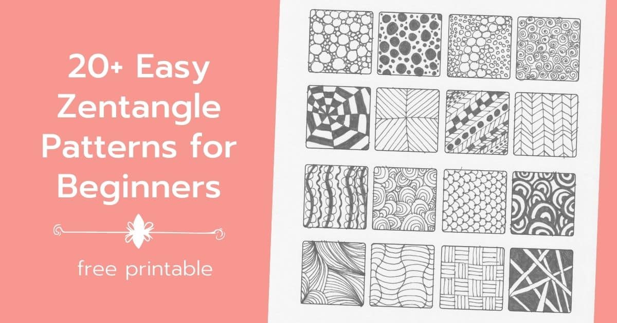 print out of 20 easy zentangle patterns for beginners and title