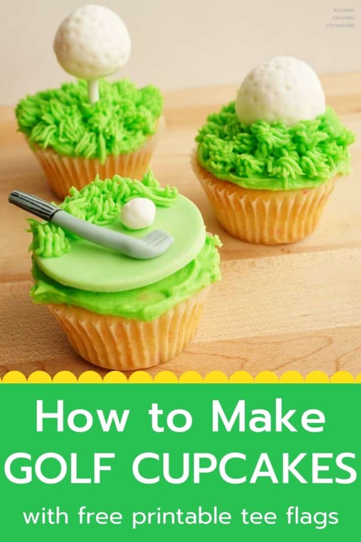 how to make golf cupcakes title with 3 different golf cupcakes decorated