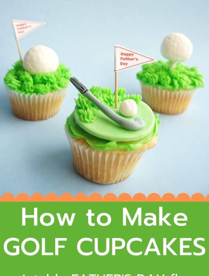 how to make fathers day golf cupcakes title with three different golf cupcakes