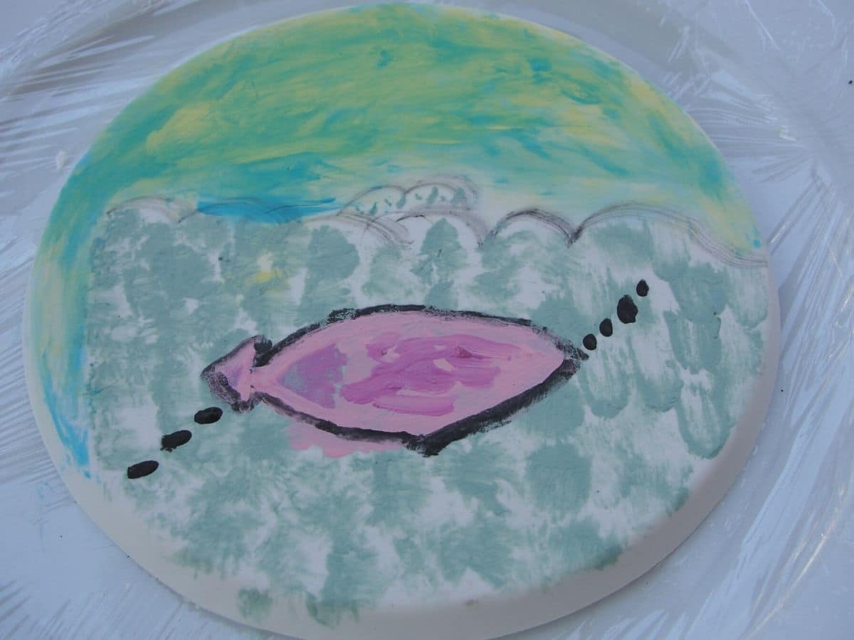 da vinci inspired fresco by kid of a fish underwater
