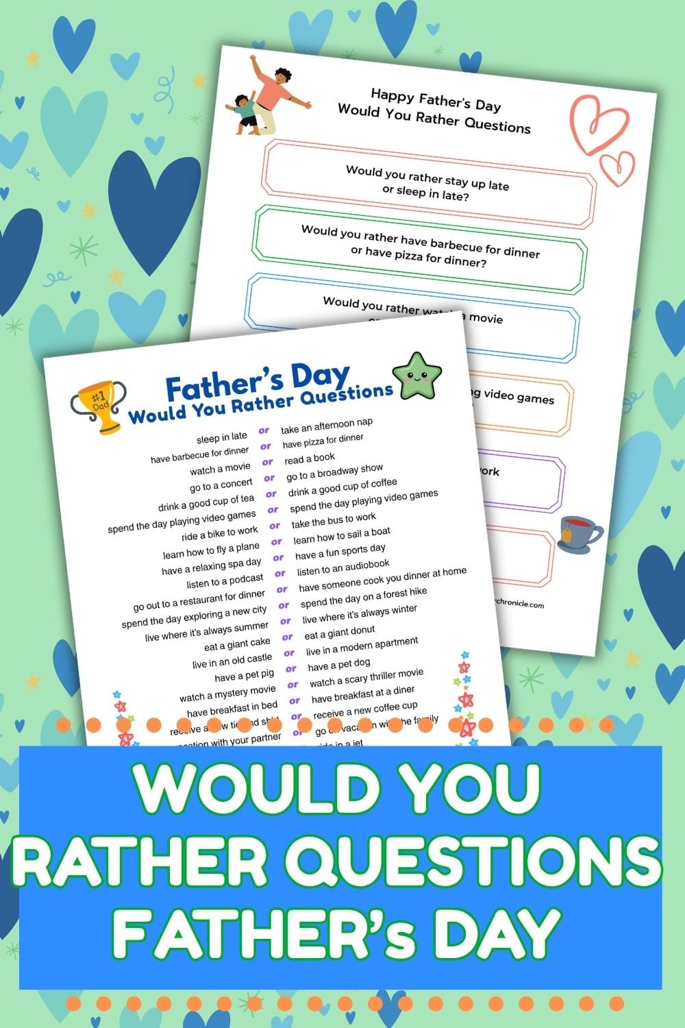 pin image for would you rather questions for father's day single sheet and printable cards