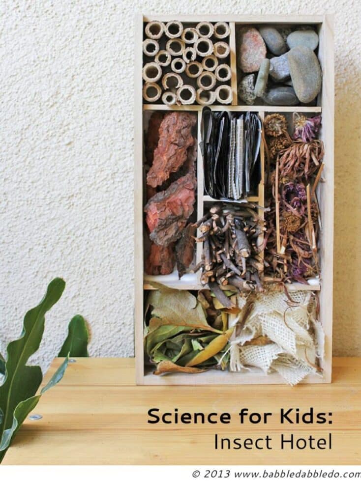 insect hotel standing on end on table