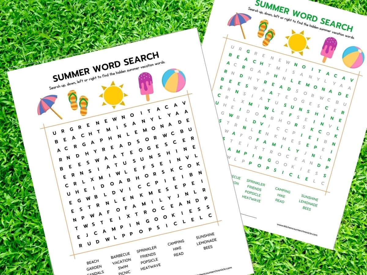printable summer word search with answers sitting on the grass