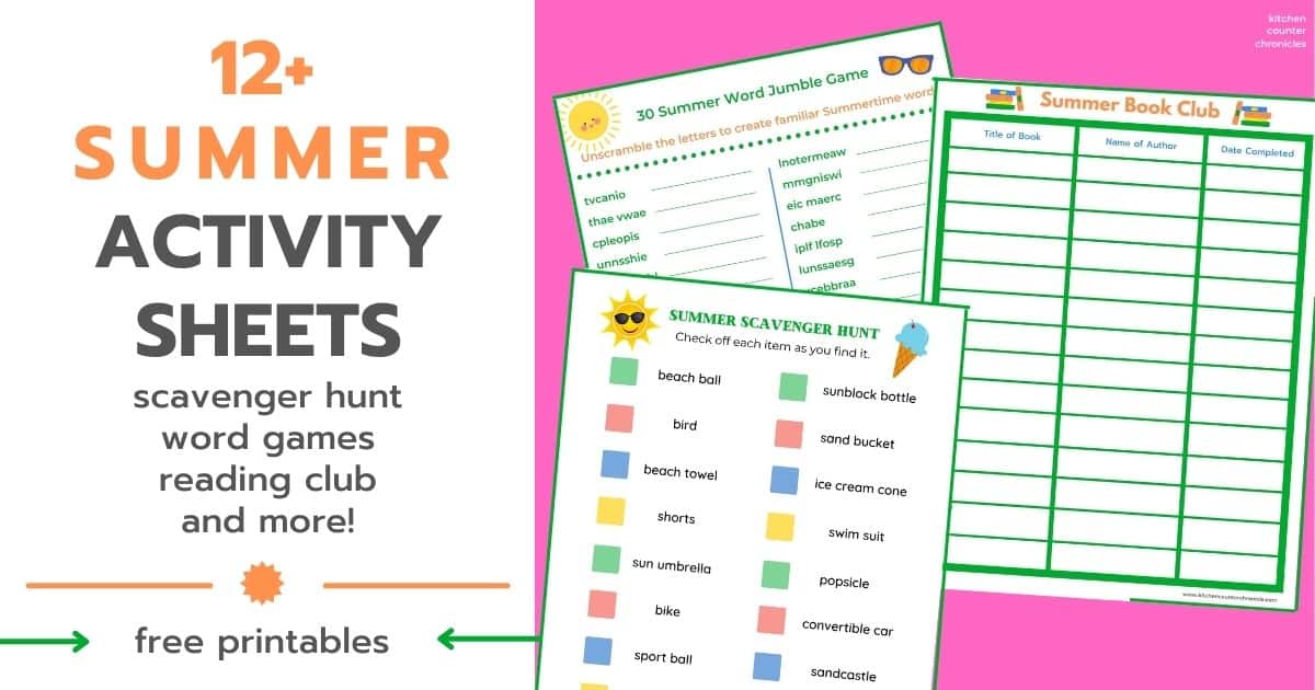 summer activity sheets for kids printables with title social image