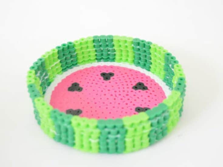 diy perler bead watermelon coaster