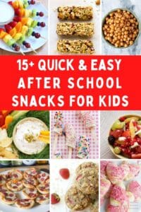 collage of after school snacks for kids with title