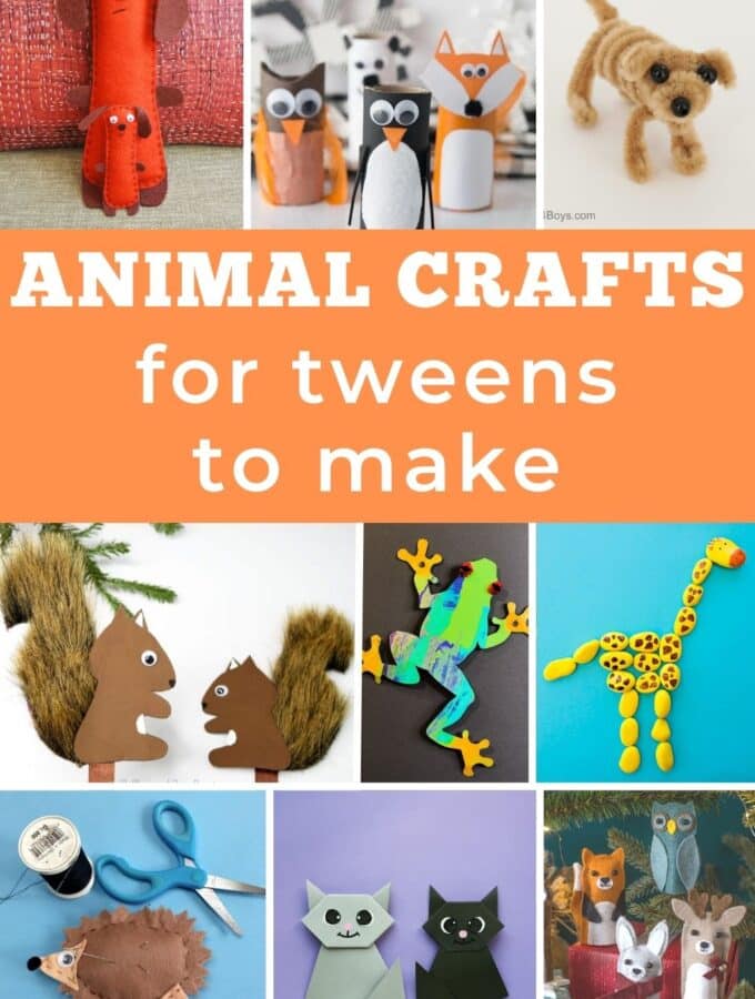 collage of animal crafts for tweens to make with title