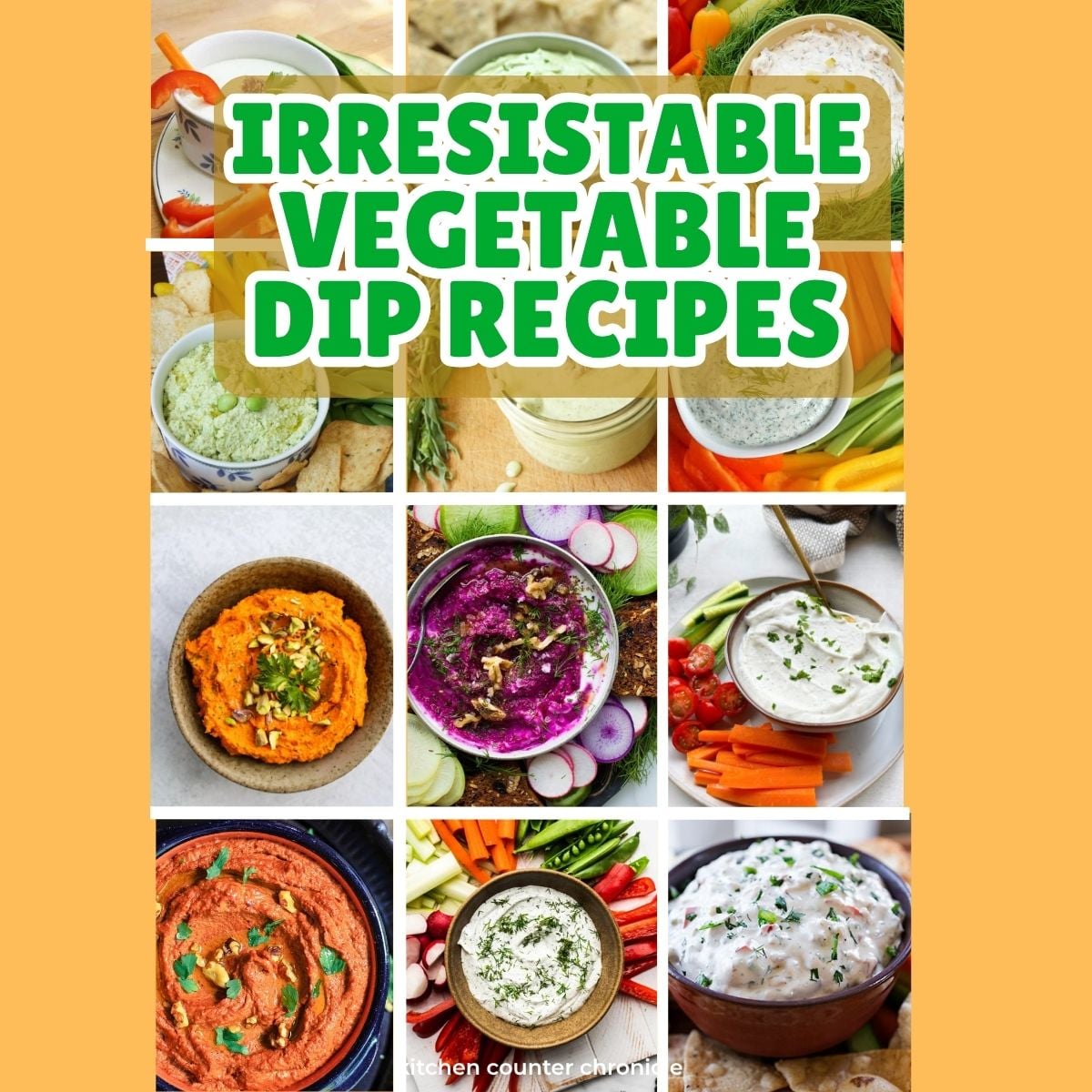 collage of the best vegetable dip recipes in bowls with title featured image