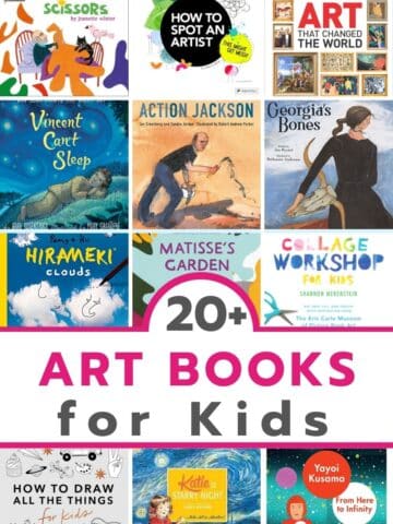 collage of creative art books for kids with title